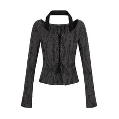 Pydshop American Fake Two Piece Halter Lace Up Tops 2024 Early Autumn New T-shirt for Women Y2k Slim Fit Long Sleeve Blusas Mujer