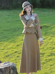 Pydshop French Women Autumn 2 Pieces Set Elegant Long Sleeve Blazer Bow Top Casual A-line Midi Skirt 2023 Spring Solid Lady Clothes