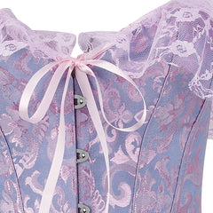 Pydshop Sexy Women Off Shoulder Corset Top with Floral Lace Sleeve Lace Up Bustier Fishbone Overbust Corset Bodyshaper Lingerie Top Y2k