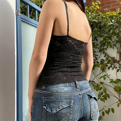 Pydshop 2024 Fashion Woman tops y2k style Vintage Black Bow Strap V Neck Lace Top