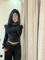 Pydshop American Street Hoodie Bottoming Tops Women Y2k Sexy Crop Top Slim Fit Tee Shirt Spring Autum New Long Sleeve T-shirts