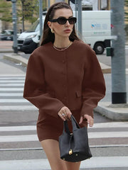 Pydshop Fashion Cardigan Skirt Two Pieces Set Female Button Long Sleeve Top Slim Solid Mini Skirt Chic Matching Set Autumn Casual