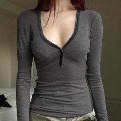 Pydshop 2024 Fashion Woman tops y2k style Vintage Patched Buttons Long Sleeve Top