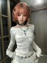 Pydshop American Street Print O-neck Tops Mujer 2024 Early Autumn New T-shirt for Women Y2k E-Girl Slim Fit Long Sleeve Tee Shirt