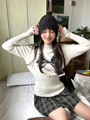 Pydshop American Style Half-high Collar Sweater Mujer Spring Autumn New Butterfly Print Tops Y2k Slim Fit Long Sleeve Knitted Pullover