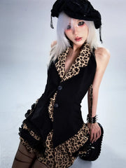 Pydshop American Retro Leopard Print Halter Tank Top 2024 Summer New Vest for Women Y2k Grunge Slim Fit Sleeve Less Tops Mujer