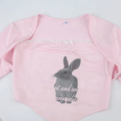 Pydshop 2024 Fashion Woman tops y2k style Pink Lace Bow Rabbit Print Two Pieces Top