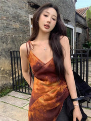 Pydshop American Retro Tie Dye Camisole Tank Top 2024 Summer New V-neck Vest for Women Y2k Irregular Slim Fit Sleeveless Tops Mujer