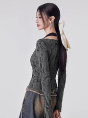 Pydshop American Fake Two Piece Halter Lace Up Tops 2024 Early Autumn New T-shirt for Women Y2k Slim Fit Long Sleeve Blusas Mujer