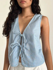 Pydshop Women Bow Ties Sleeveless Crop Top Retro Strappy Tank Top Summer Short Vest Fashion Streetwear Y2k Tops