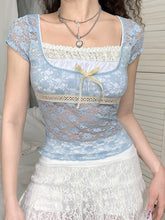 Y2k Vintage Bow T Shirt Women Summer Korean Fashion Preppy Style Crop Top Bodycon Bandage Lace Patched Tees Sexy Streetwear