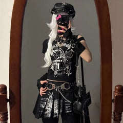 Pydshop 2024 Sumemr New Black Vest for Women Y2k E-Girl Slim Fit Camisole Tops Mujer Fashion Punk Skull Print Korean Clothing