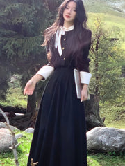 Pydshop Korean Style Two Piece Set Women Spring Autumn Trend Long Sleve Lace Up Single Breasted top + A-Line Midi Skirt Fashion Female