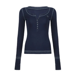 Pydshop 2024 Fashion Woman tops y2k style Vintage Embroidery Buttons Lace Patched Pullover Top