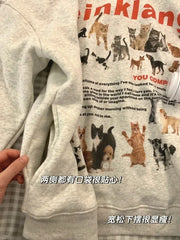 Pydshop American Kawaii Cat Print Hoodie Sweatshirts Autumn New Loose Thicked Warm Tops Women Y2k Aesthetics Long Sleeve Sweatshirt