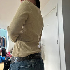 Pydshop 2024 Fashion Woman tops y2k style Khaki Graphic Printed Long Sleeves Slim Top