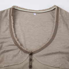 Pydshop 2024 Fashion Woman tops y2k style Vintage Patched Buttons Long Sleeve Top