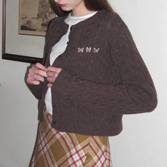 Pydshop 2024 Fashion Woman tops y2k style Vintage Cardigan Butterfly Embroidery Knit Sweater