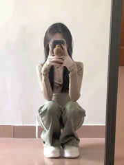 Pydshop All-match Square Collar Lace Bow Tops Mujer 2024 Early Autumn New T-shirt for Women Y2k Slim Fit Long Sleeve Tee Shirt