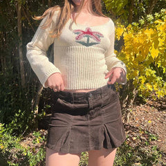 Pydshop 2024 Fashion Woman tops y2k style Boho White Long Sleeves Pullover Sweater