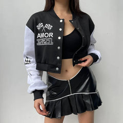 Pydshop 2024 Fashion Woman tops y2k style Black White Print Baseball Buttons Jacket