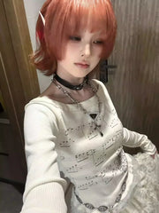 Pydshop American Street Print O-neck Tops Mujer 2024 Early Autumn New T-shirt for Women Y2k E-Girl Slim Fit Long Sleeve Tee Shirt