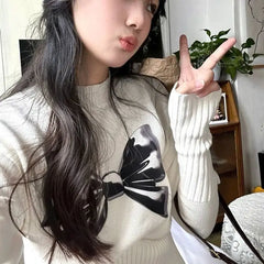 Pydshop American Style Half-high Collar Sweater Mujer Spring Autumn New Butterfly Print Tops Y2k Slim Fit Long Sleeve Knitted Pullover