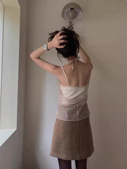 Pydshop 2024 Summer New See Through Mesh Tank Top Black Wave Point Lace Up Camisole Vest Y2k E-Girl Sleeveless Halter Tops Women