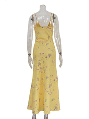 Yellow Print Elegant Spaghetti Strap Dress