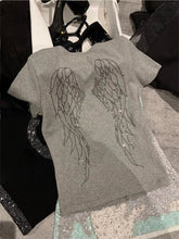 Pydshop Angel Wings Diamond O-neck White T-shirts 2024 Summer New Slim Fit Tops Women Y2k E-Girl Short Sleeve All-match Tee Shirt