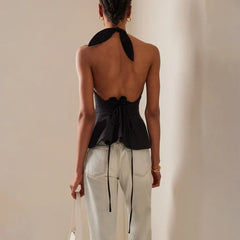 Pydshop Women Summer Ruched Halter Camis Elegant Backless Tie Up Crop Tops 90s Vintage Coquette Tank Tops Vest Fashion Club Streetwear