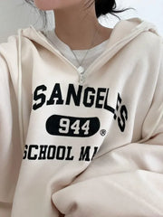 Pydshop Harajuku Vintage Letter Printed Hoodies Women Kpop Loose Hooded Sweatshirts Half Zipper Pullover Long Sleeve Couple Top