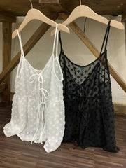 Pydshop 2024 Summer New Mesh Lace Up Camisole Mujer Sexy Loose Straight Vest for Women Y2k Fairycore Sleeveless Tank Top