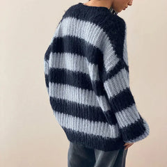 Pydshop 2024 Fashion Woman tops y2k style Casual Stripe Pullover O-Neck Oversized Sweater