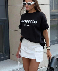 Pydshop 100% Cotton Letter Print T Shirt Women 2024 Summer New Basic Vintage Tee Casual Loose Chic O Neck Female Couple Tops