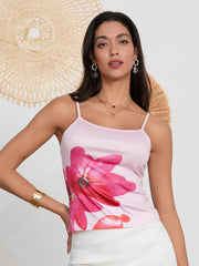 Pydshop Y2k Vintage Women's Summer Cami Tops Sleeveless Low Cut Flower Print Fitted Vest for Party