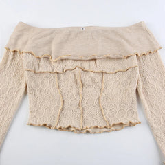Pydshop 2024 Fashion Woman tops y2k style Vintage Lace Flare Sleeve Off-Shoulder Top
