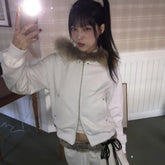 Pydshop American Style Fluffy Hoodie Sweatshirts Spring Autumn New Loose Zipper Tops Women Y2k Grunge Long Sleeve Sweatshirt Mujer