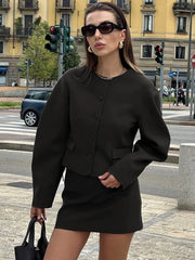 Pydshop Fashion Cardigan Skirt Two Pieces Set Female Button Long Sleeve Top Slim Solid Mini Skirt Chic Matching Set Autumn Casual