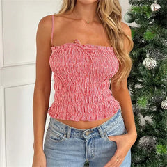 Pydshop Women Y2k Plaid Tank Top Ruched Sleeveless Coquette Aesthetic Gingham Print Cami Crop Top Summer Pleated Bandeau Top