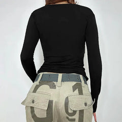 Pydshop 2024 Fashion Woman tops y2k style Black Bow Lace Trim Letter Printed Top