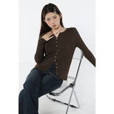 Graduation Gift Women's Clothes Coffee Cardigan Sweater V-neck Fashion Vintage Spring Sense of Design Mature Female Knitting Long Sleeves Tops