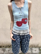 Pydshop American Sweet Cherry Print Vest for Women Y2k E-Girl O-neck Slim Fit Zipper Tank Top 2024 Summer New Sleeveless Tops Mujer