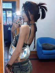 Pydshop American Street Print Sexy Halter Camisole Y2k E-Girl Irregular Slim Fit Crop Top Vest Women 2024 Summer New Sleeveless Tops