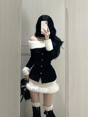 Pydshop Fashion Sexy Off Shoulder Long Sleeve Slim Fit Tops Women+ Y2k High Waist Bodycon Skirts Early Autum New Two Piece Sets