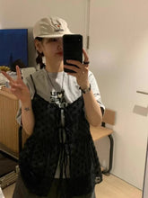 Pydshop 2024 Summer New Mesh Lace Up Camisole Mujer Sexy Loose Straight Vest for Women Y2k Fairycore Sleeveless Tank Top