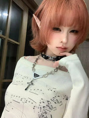 Pydshop American Street Print O-neck Tops Mujer 2024 Early Autumn New T-shirt for Women Y2k E-Girl Slim Fit Long Sleeve Tee Shirt