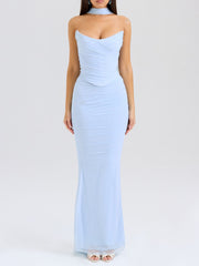 Strapless Corset & Fluted Hem Maxi Skirt Set