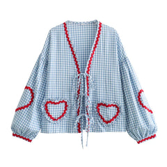Bernice Vintage Loose Heart Pockets Shirt