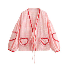 Bernice Vintage Loose Heart Pockets Shirt